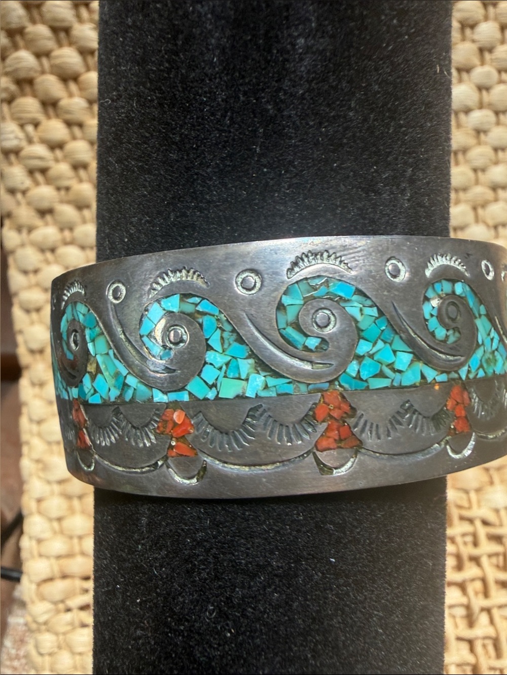 Vintage Turquoise & Coral Cuff Bracelet